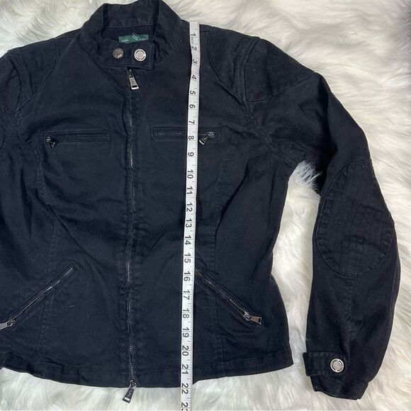 LRL Lauren Jeans Co. Moto Denim Jacket~ Women’s~Black Zip Polo~Size Large - Picture 3 of 5
